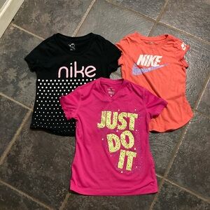 Nike Kids Graphic T-Shirts - Black, Pink, and Orange Bundle Size S